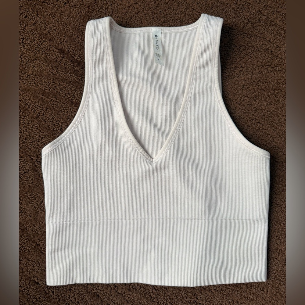 Athleta Cream Ribbed Crop Tank Top